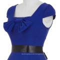 Grace Karin Stock Square Neck High Stretchy Blue Cap Sleeve Retro Vintage Dress CL008951-3